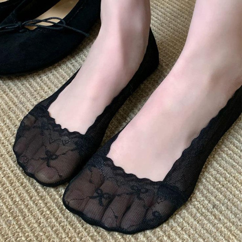 Invisibility Sock Loafer - Bow Lace Trim Boat Socks for